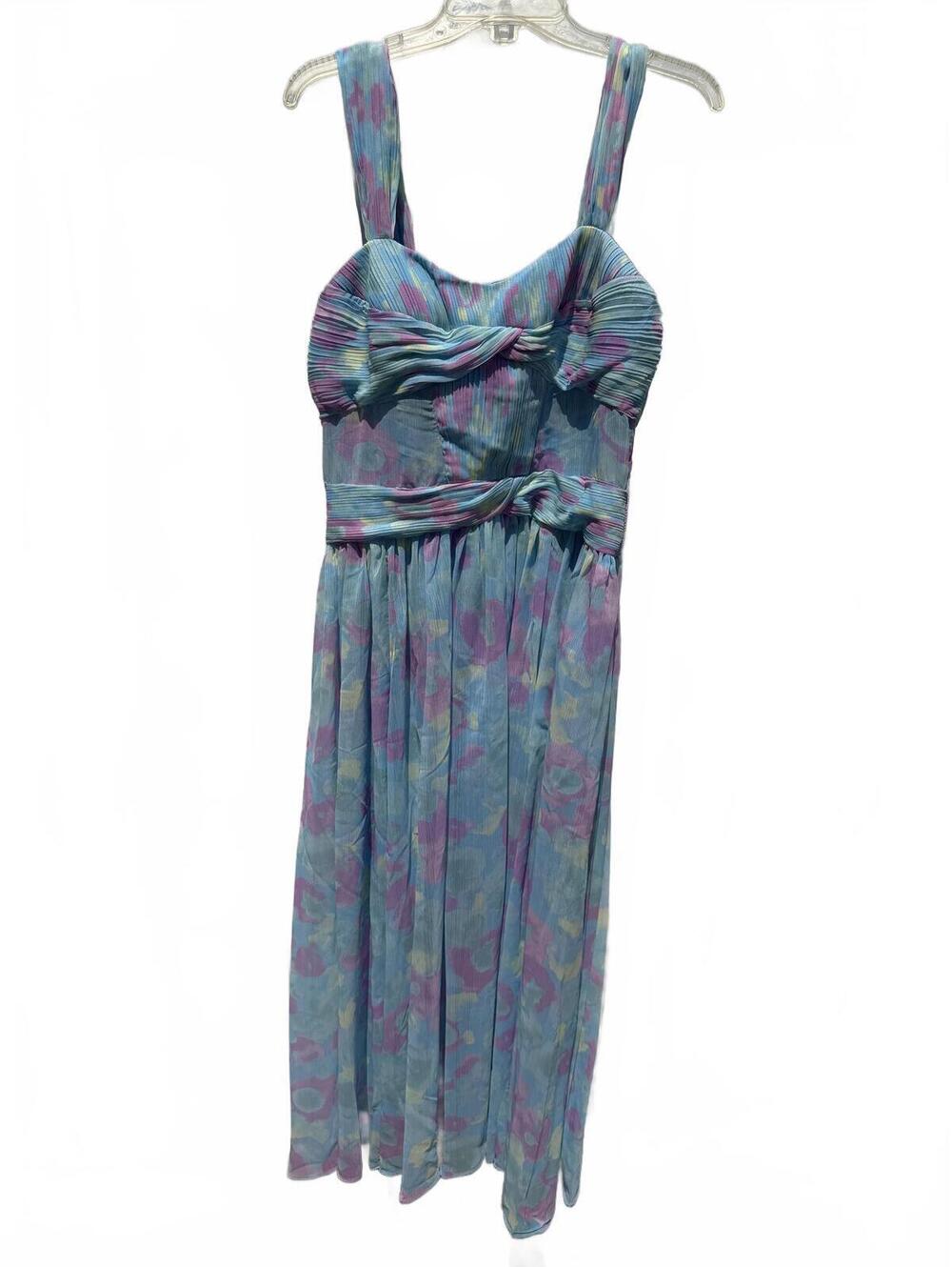 NWT J. Mendel Paris Blue Floral Pleated Midi Dress Knot Waist 12